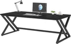 lvb 78.7" black computer desk, large industrial pc, front angle view