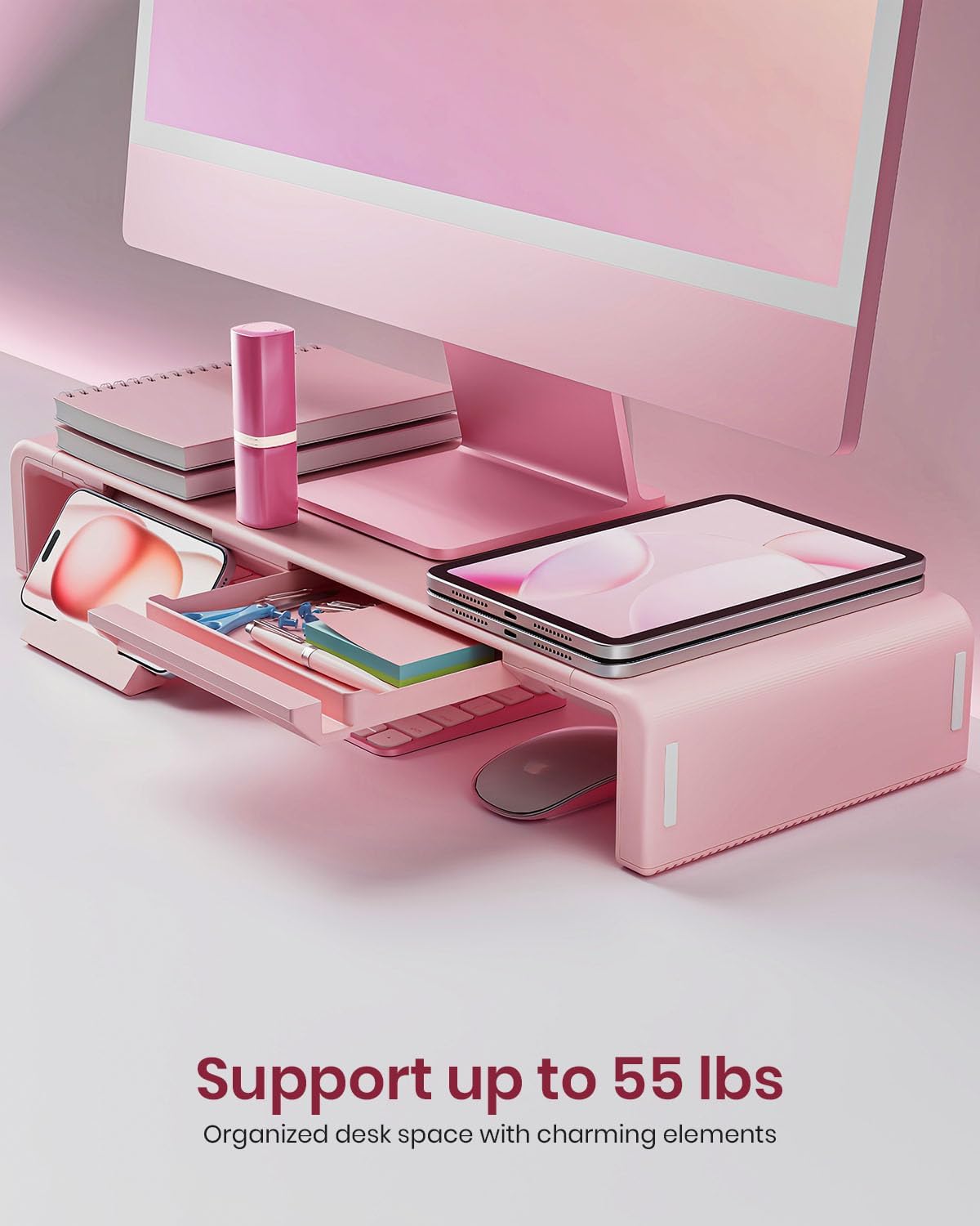 Pink Monitor Stand Riser, Klearlook Foldable, Height Adjustable Computer Stan...