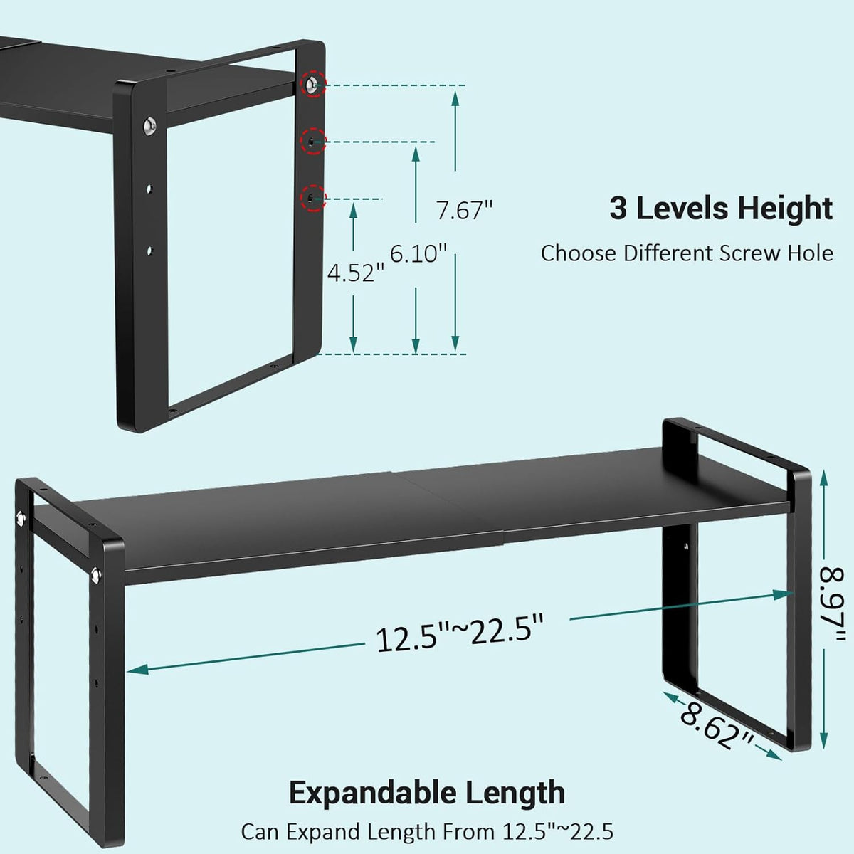 2 Pack Expandable Cabinet Organizer Shelves, 88lbs High Weight Capacity, Stac...