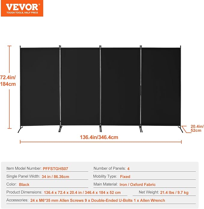 VEVOR Room Divider, 4 Panel Room Divider, Folding Privacy Screen and Portable - Image 7