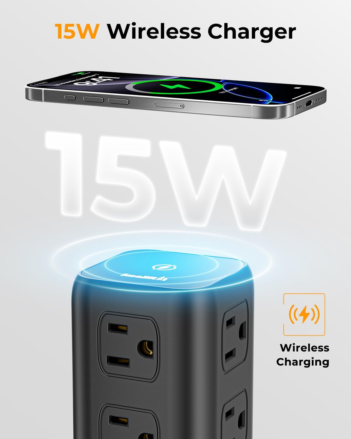 Power Strip with 12 Outlets 4 USB (1 USB C), 6.5Feet Extension Cord with Mult...