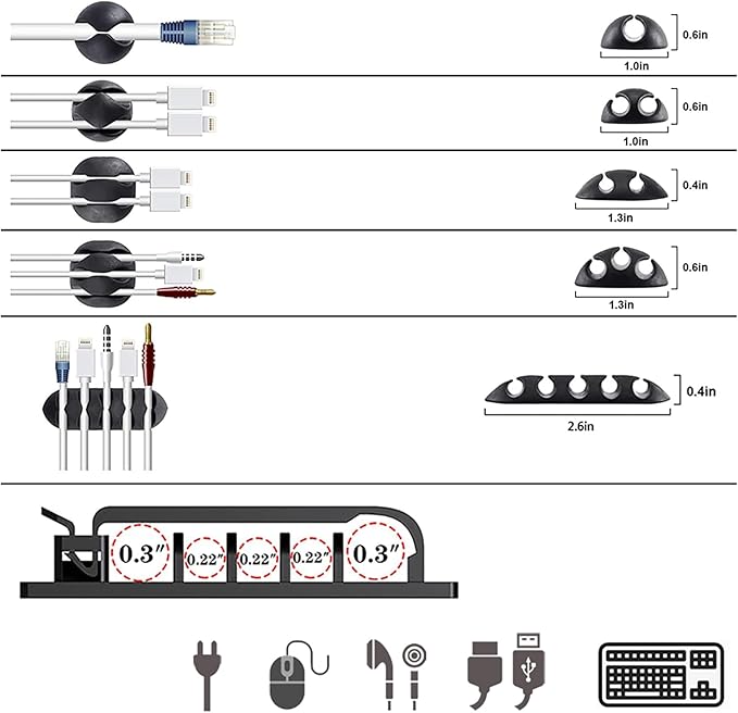 ELII 300PCS Cable Management Kit, 4 Cable Sleeve 35 Cable Clips - Image 5