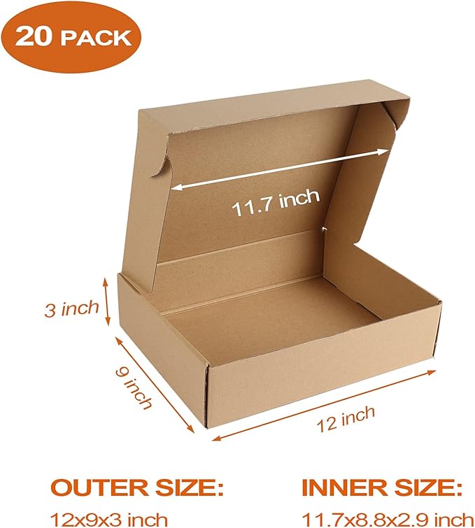 PHAREGE 12x9x3 inch Shipping Boxes Bulk 20 Pack Brown, Tab Lock Tuck Top Mailer - Image 2