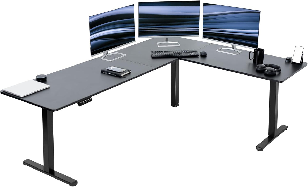 VIVO Electric Corner 84 x 63 inch L-Shaped Standing Desk, Memory Height