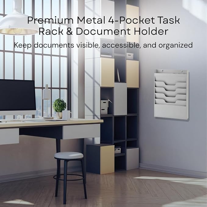 MAXXBUILD 4 Tier Wall Mounted File Organizer, Metal Task Rack - Image 2
