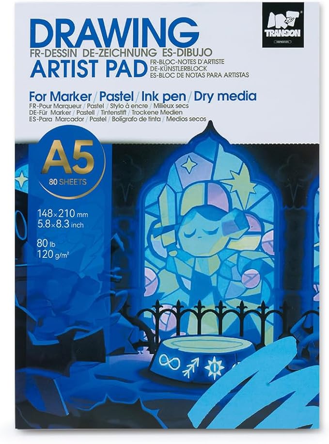 TRANSON Artist Mix Media Sketchbook Marker Pad, 5.8”x8.3” 80 Sheets A5 Art by Transon