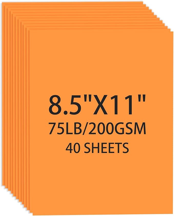 Light Orange Cardstock 8.5 X 11, 40 Sheets Neon Orange Card Stock, 75lb/ 200gsm by Ciphyfee