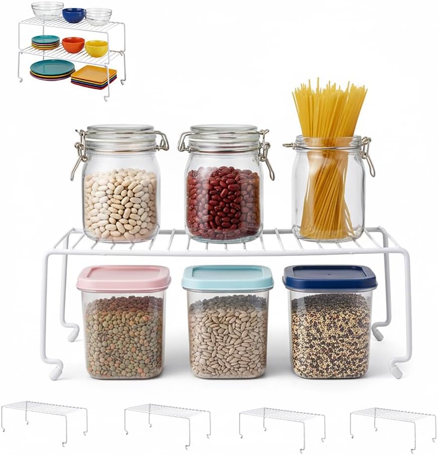 4-Pack Kitchen Cabinet Shelf Riser - Stackable Cupboard Organizer & Wire ...