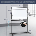 Rolling Whiteboard, 48 x 32 Inches Magnetic White Board - Image 3