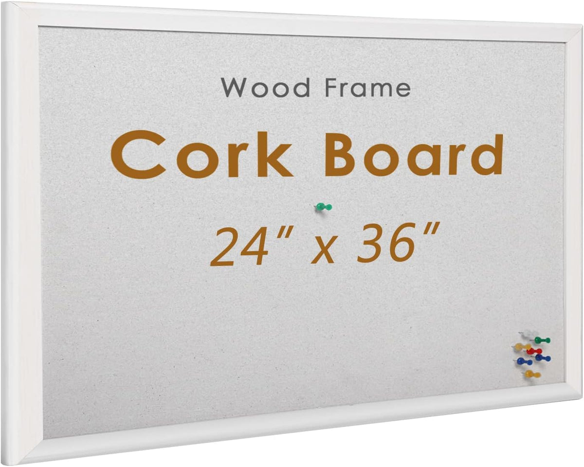 INNOVART White Cork Bulletin Board 36" X 24" with 10 Push Pins, Cor...