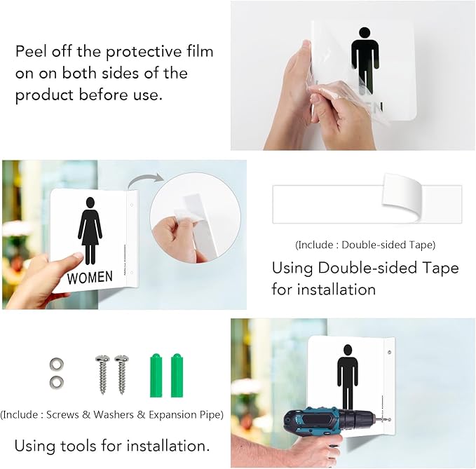 Faittoo Restroom Sign, Bathroom Signs, 2 Pack 6 x 6 Inches Acrylic Sign - Image 5