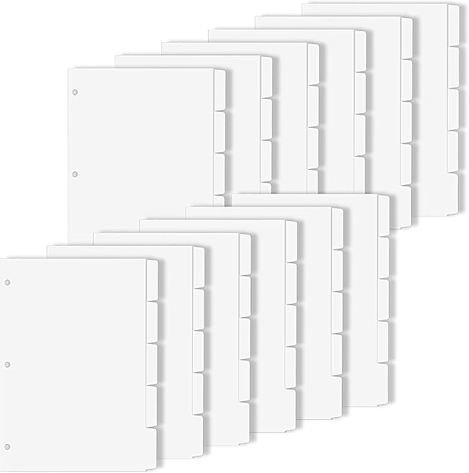 Binder Dividers for 3 Ring Binder, 1/5 Cut Tabs, Letter Size, Blank Write On by COIDEA