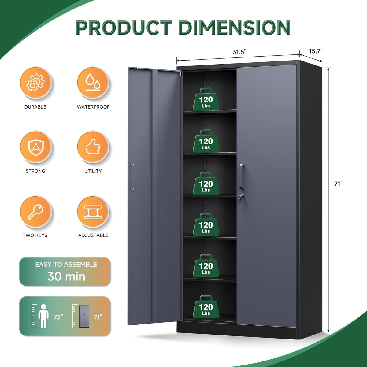 letaya metal storage cabinets with lock door and, close-up detail
