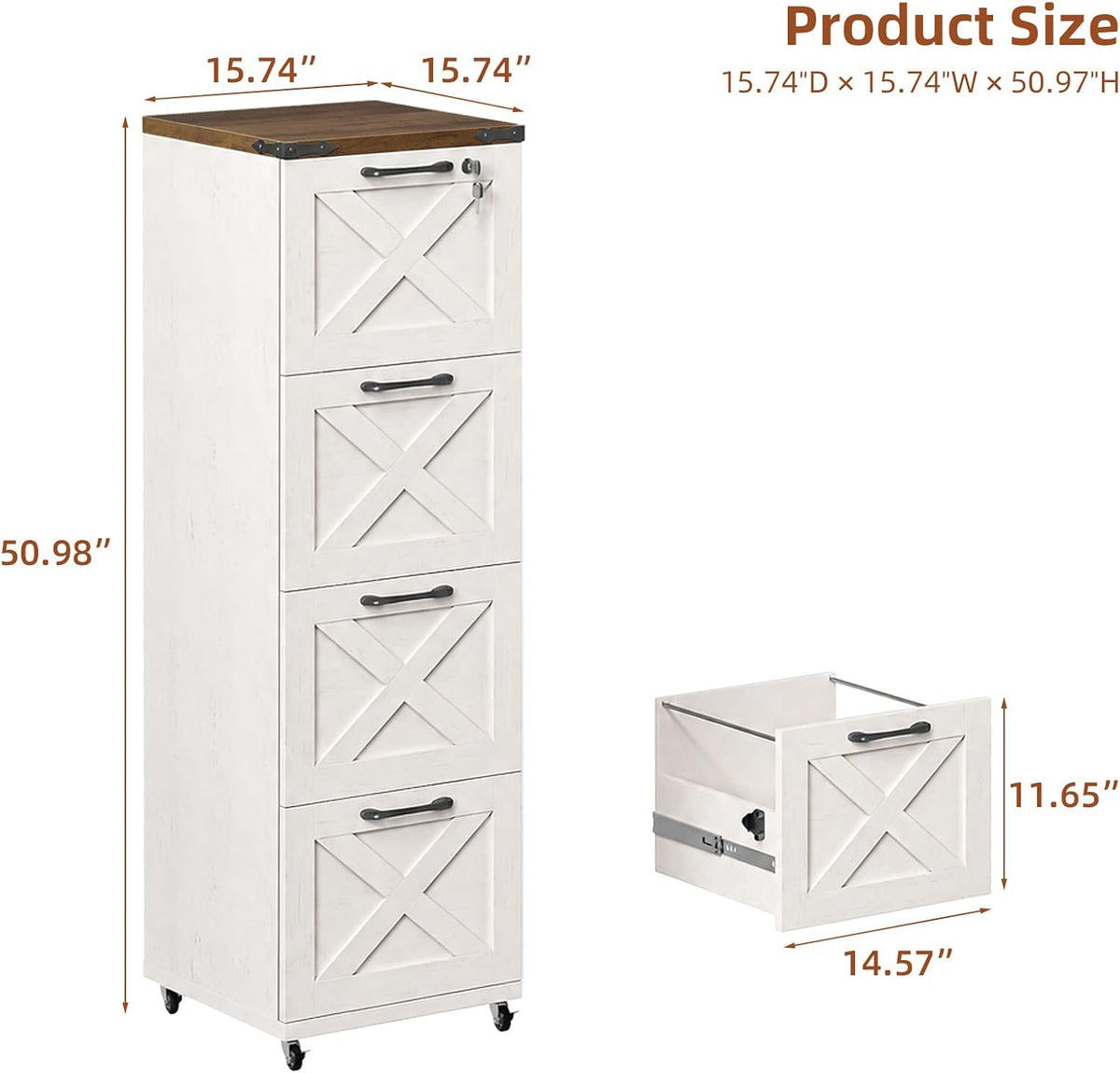 vabches vertical farmhouse locking rolling file cabinet, office, close-up detail
