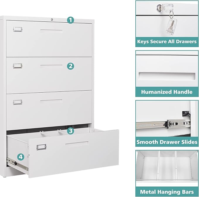 MIIIKO 4 Drawer Lateral File Cabinet - Image 6