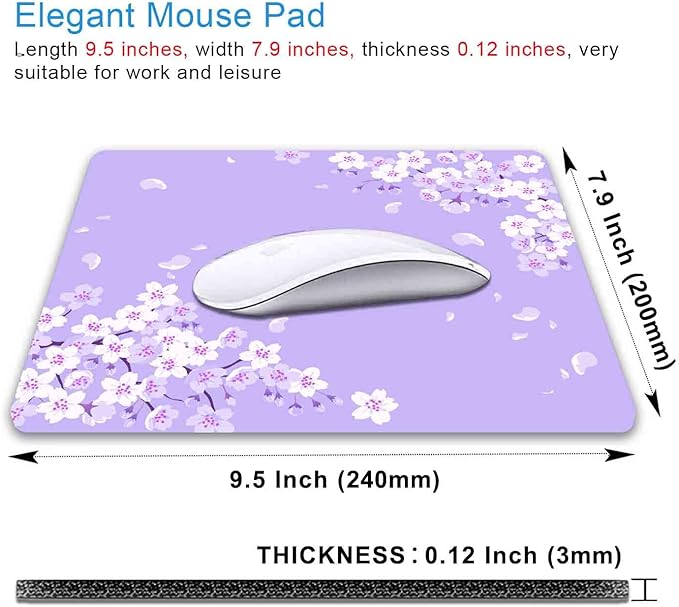IMAYONDIA Cute Purple Mouse Pad, Floral Flowers Mouse Pad, Sakura Cherry - Image 2