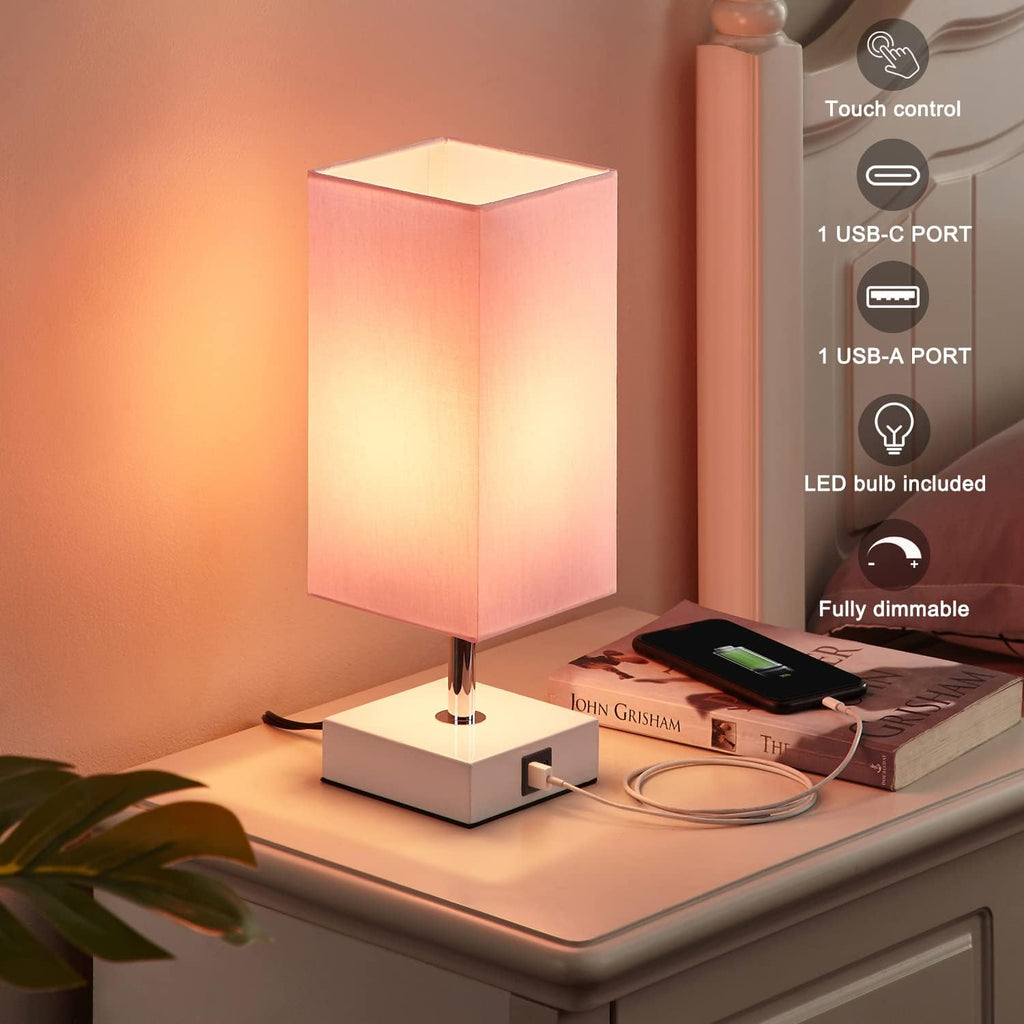 pink touch table lamp for bedroom - dimmable, close-up detail
