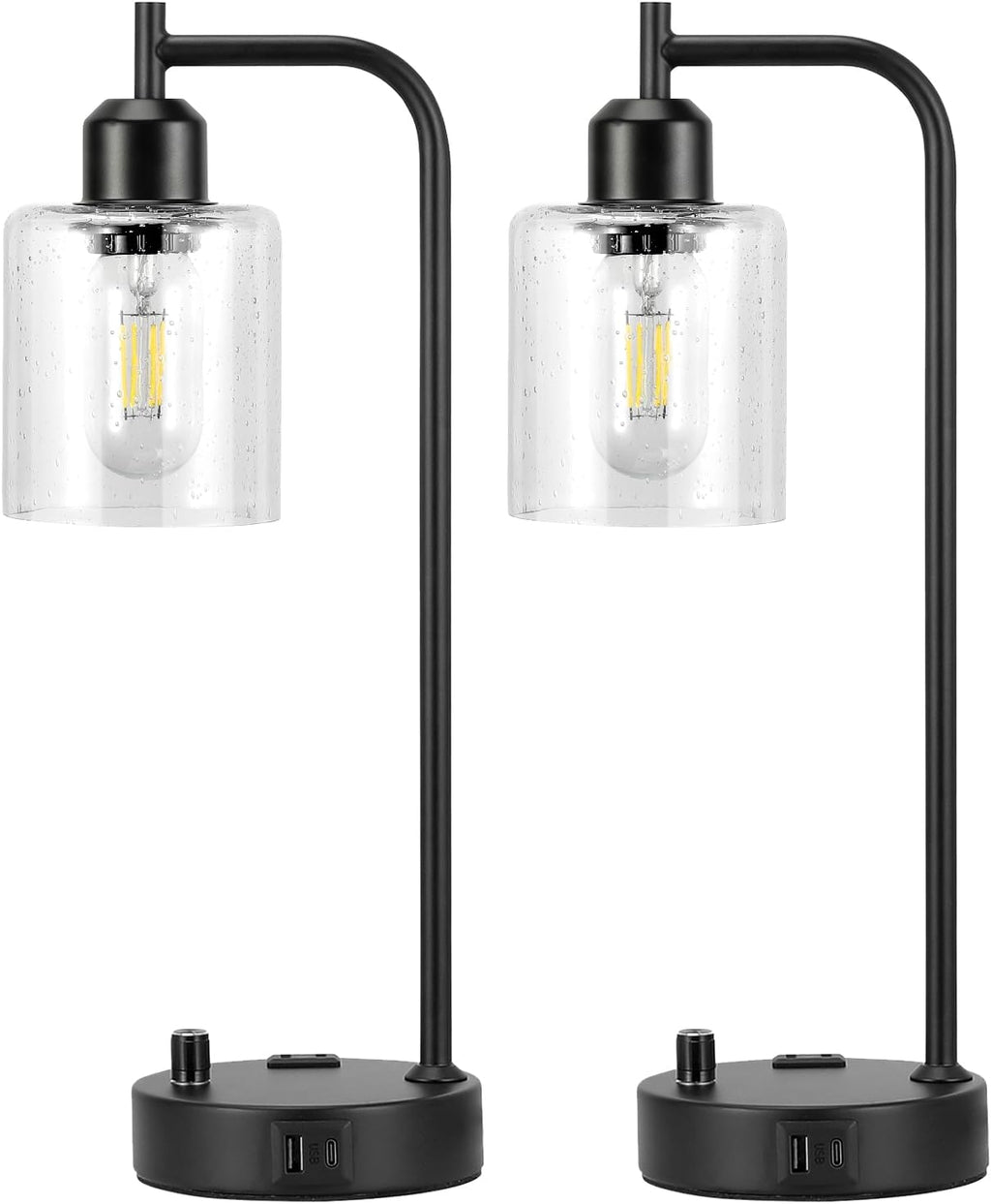 industrial bedside lamps set of 2, fully dimmable, front angle view