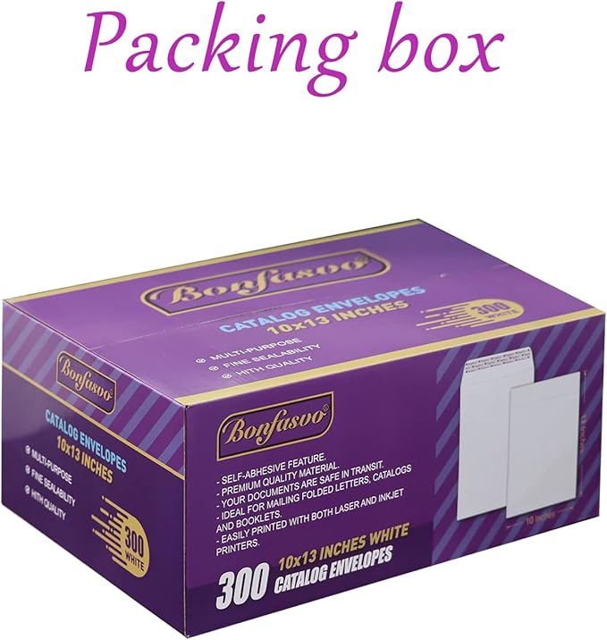 Bonfasvo 300 Pack 10x13 White Catalog Envelopes Peel & Seal Security Mailing - Image 5
