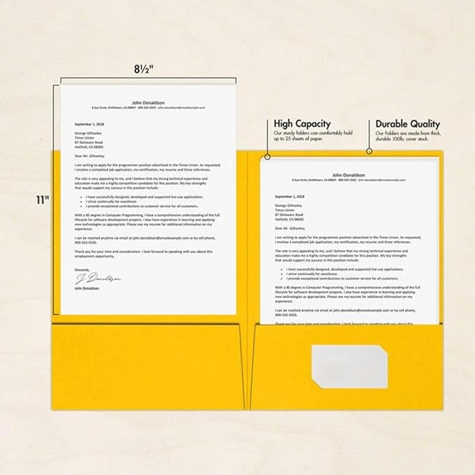 LUXPaper 9" x 12" Presentation Folders | Two Pocket | Sunflower Yellow | 100lb. - Image 5