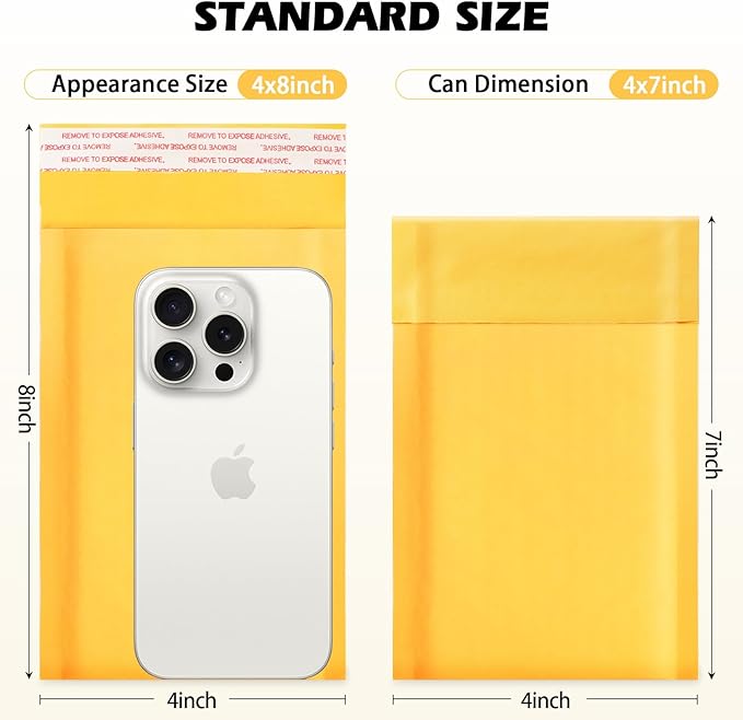 Ctarsthome 52Pack Yellow 4x8inch Kraft Bubble Mailers Small Business Mailing - Image 2