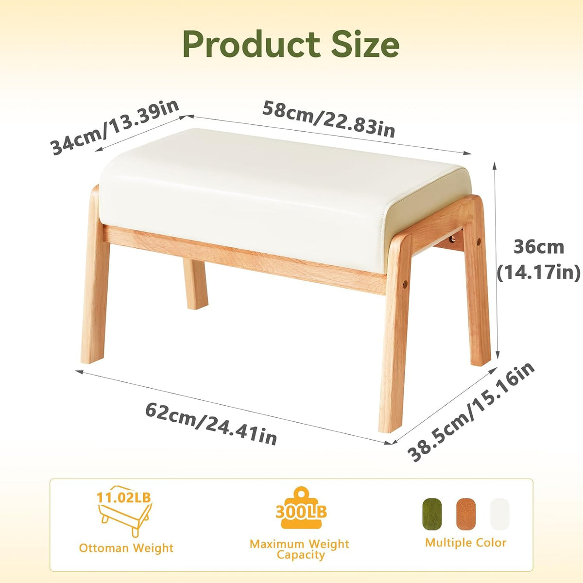 IBUYKE Large Footstool Ottoman, PU Faux Leather Footrest, White WBD031W