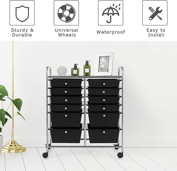 LDAILY 12 Drawer Rolling Storage Cart, Craft Cart Organizer on Wheels w/Metal - Image 5