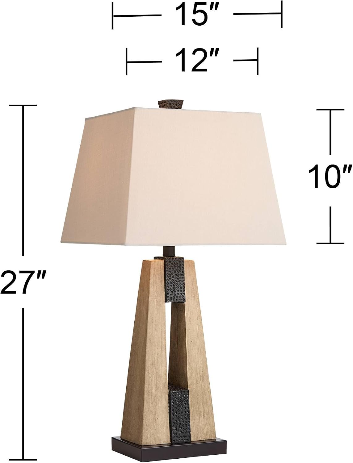 Mitchell 27" Tall Table Lamp USB Set of 2 Column Farmhouse Rustic Oatmeal