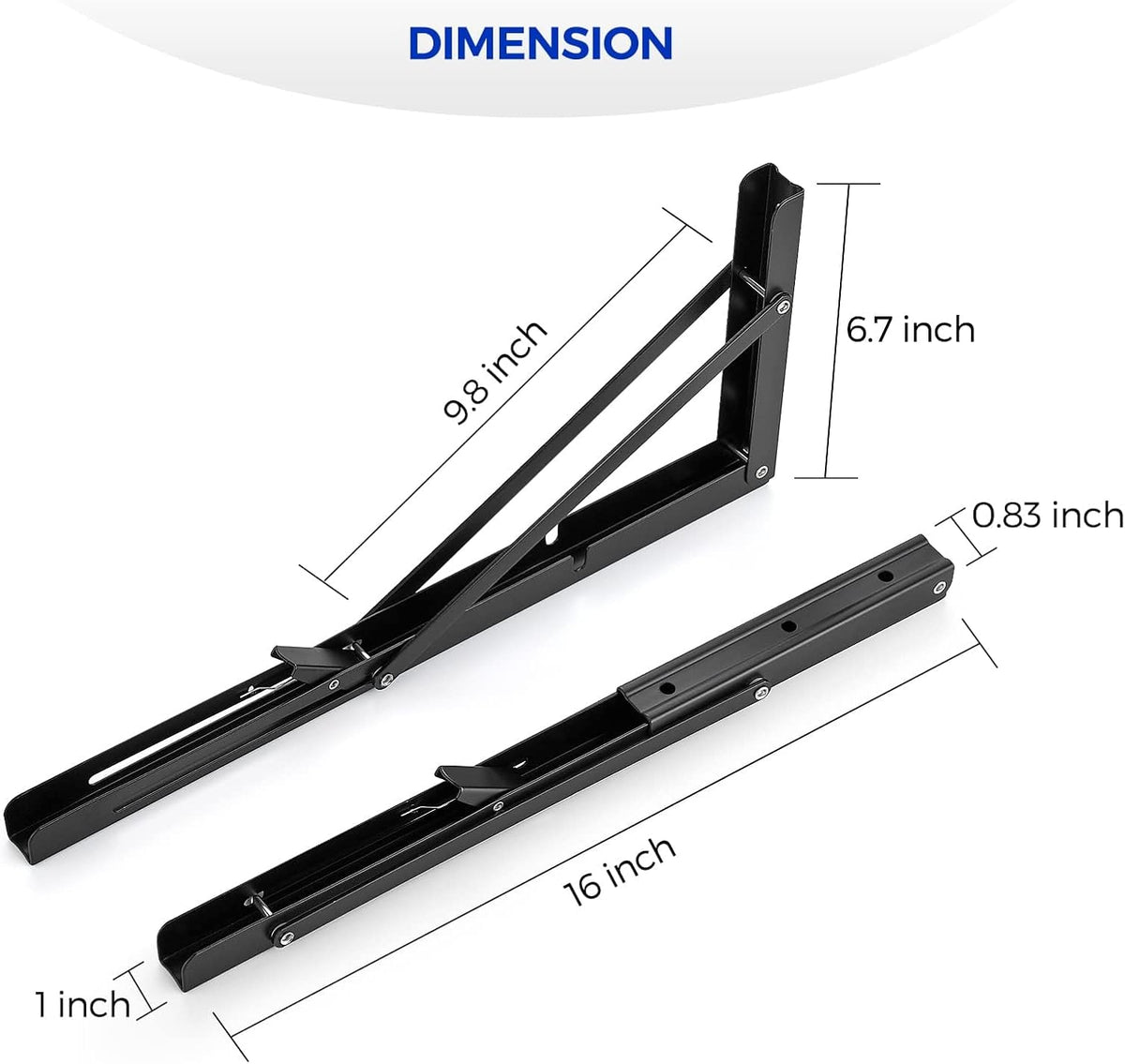 Ravinte Matte Black Folding Shelf Brackets, 16 Inch, 4 Pack