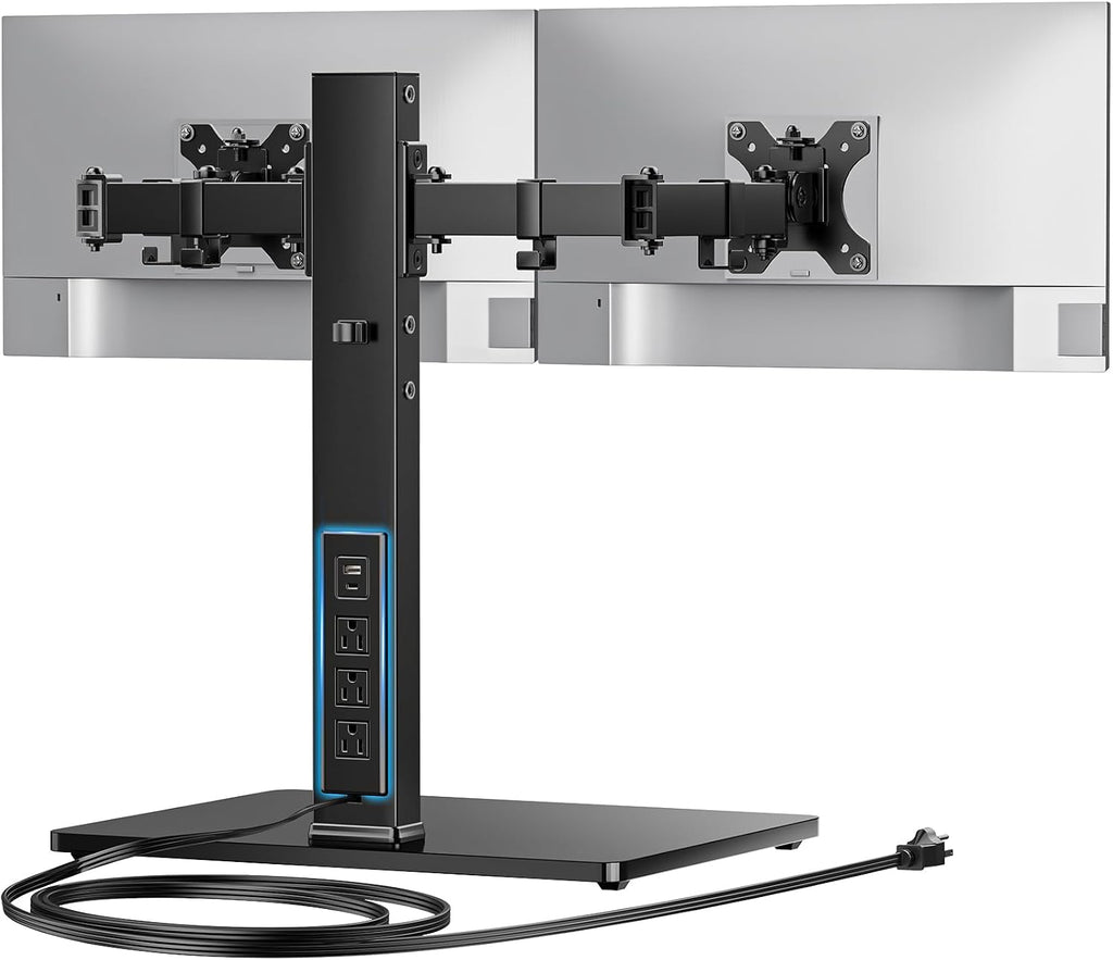 huanuo dual monitor mount with power outlet, computer, main product view