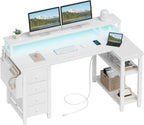 Lufeiya L Shaped Desk with Led Lights and Power Outlets, 47 Inch Writing Study