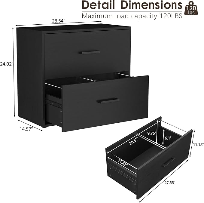FATIGOS Lateral File Cabinet, Wood Black File Cabinet - Image 3