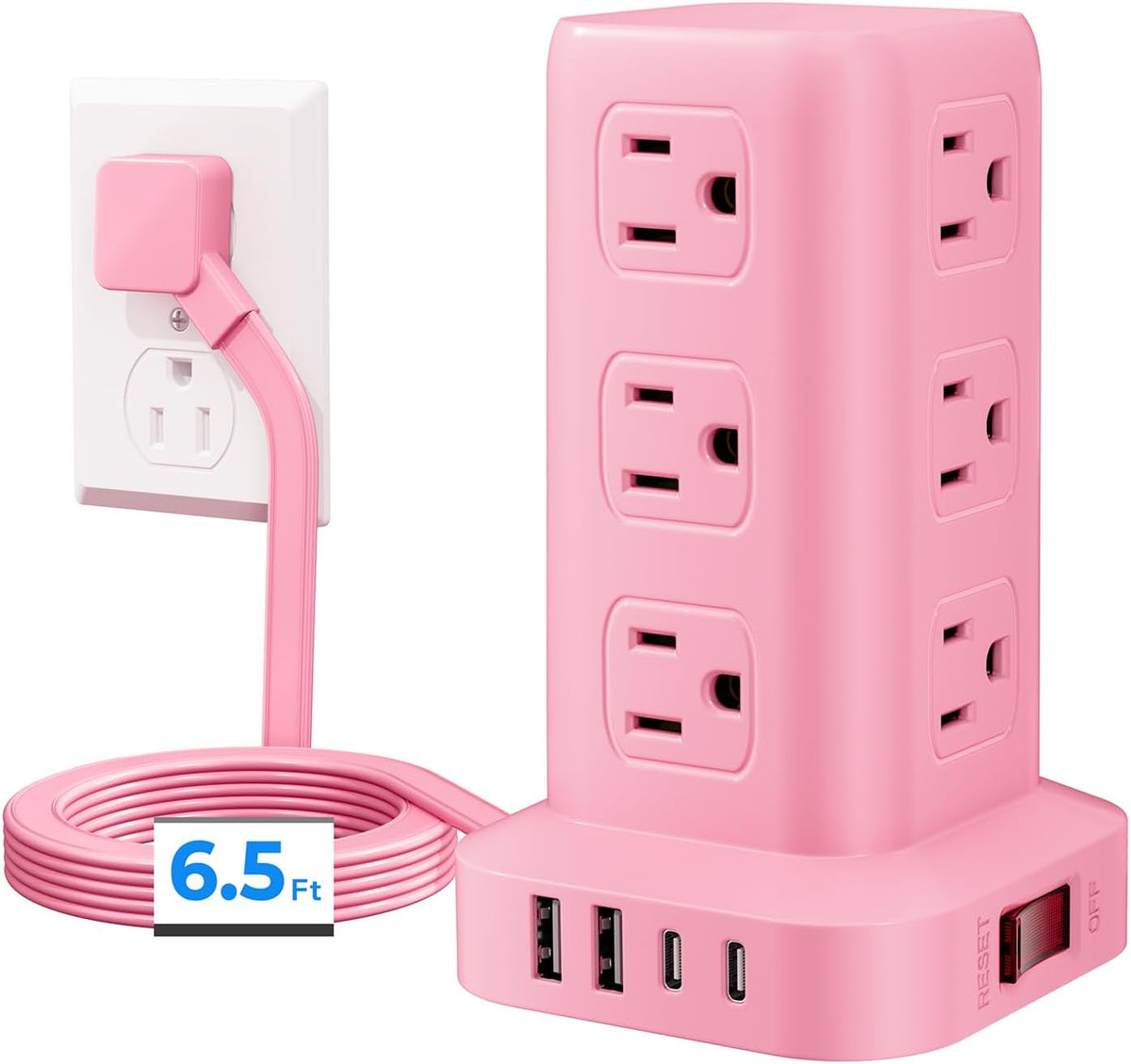 Power Strip with 12 Outlets 4 USB (1 USB C), 6.5Feet Extension Cord with Mult...