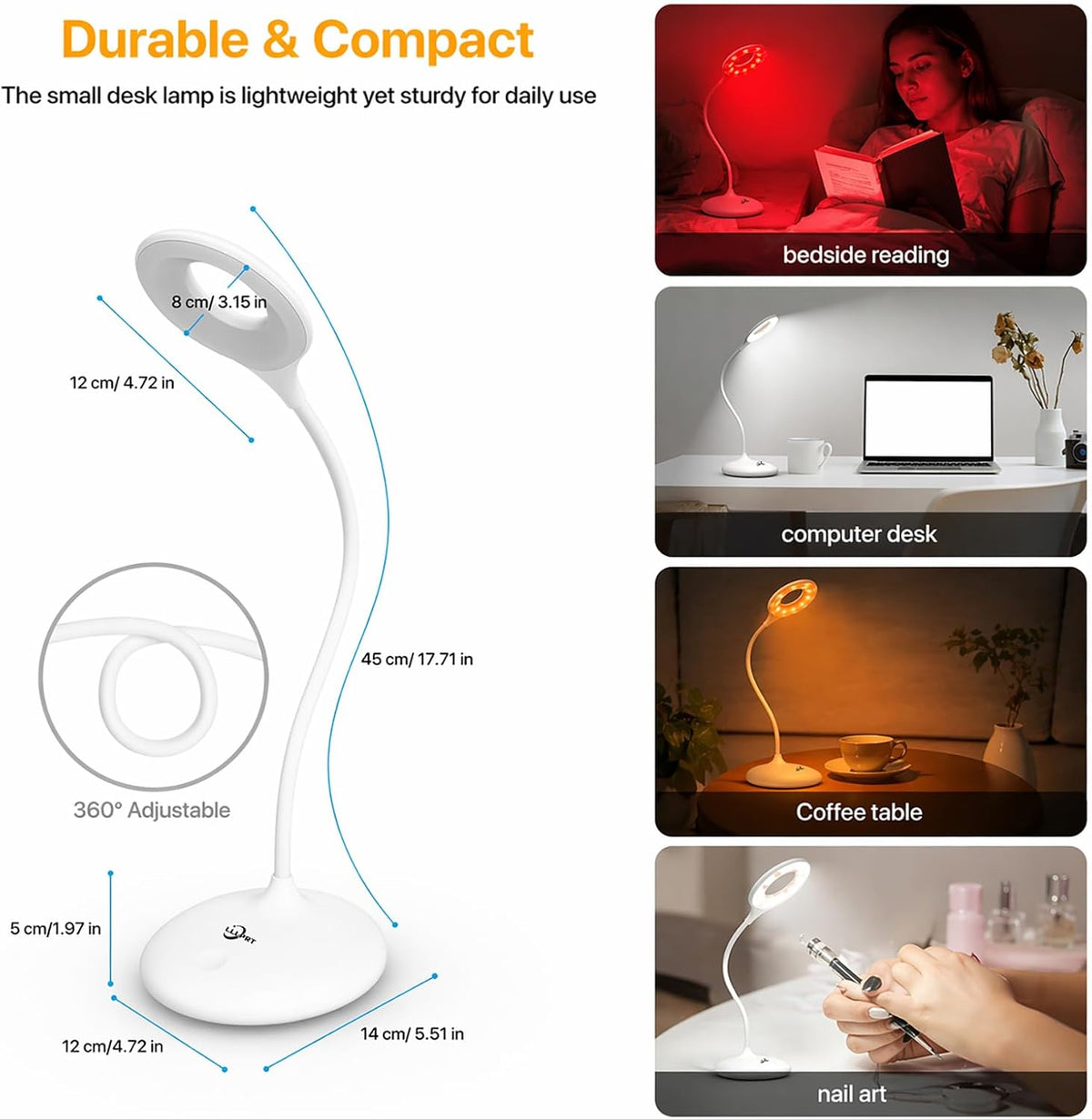 desk lamp with 670nm red light therapy for on a desk or shelf