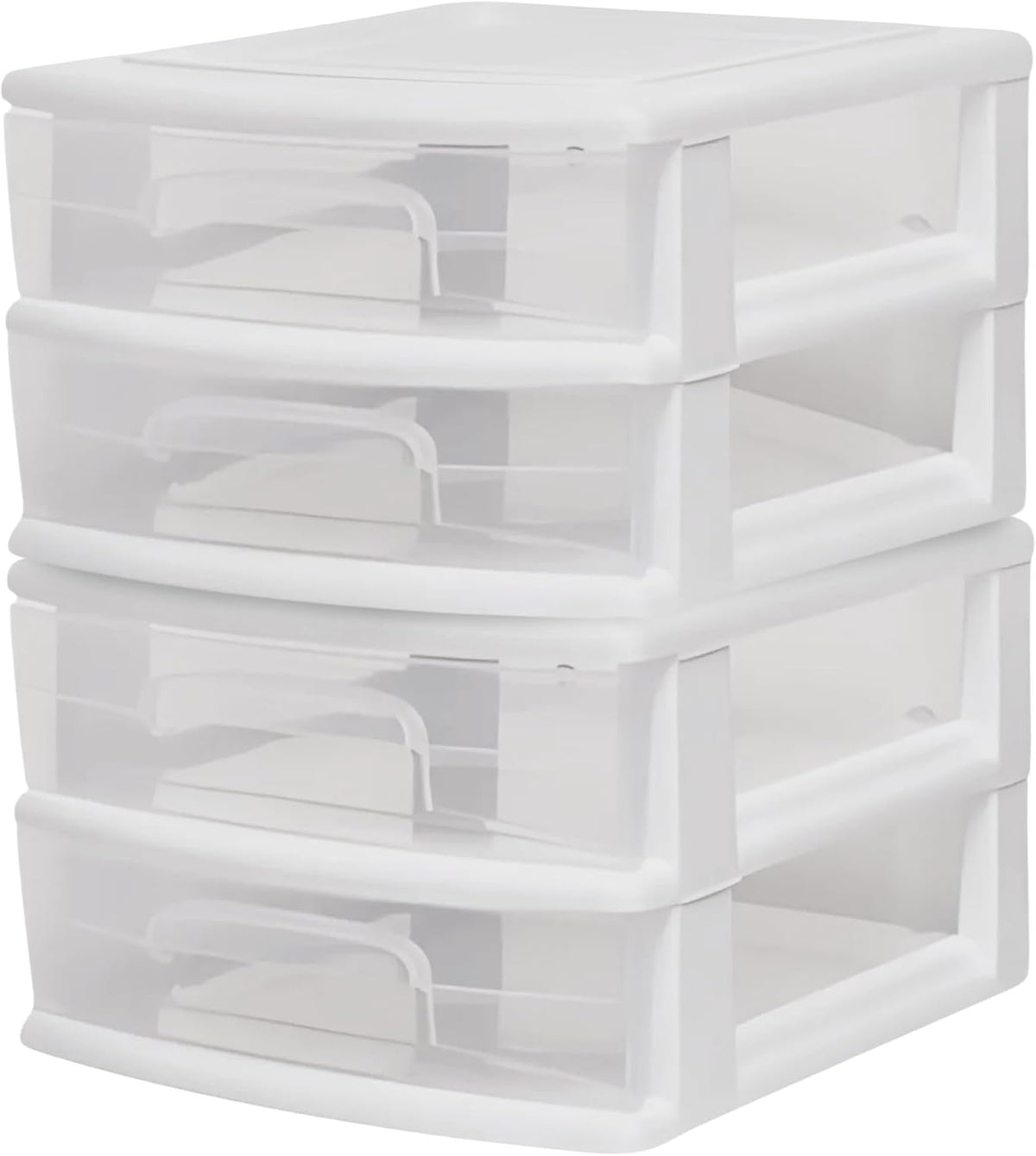 HOMZ 2 Drawer Storage Cart, Wide Plastic Container, White Frame, 2 Pack