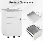 Giantex 3-Drawer File Cabinet with Lock, 27-Inches Storage Cabinet with 2 Side Hooks, Mobile Printer Stand, Wheels, 4 Keys, Vertical Filing Organizer fits Letter/A4 Size for Home Office (White)