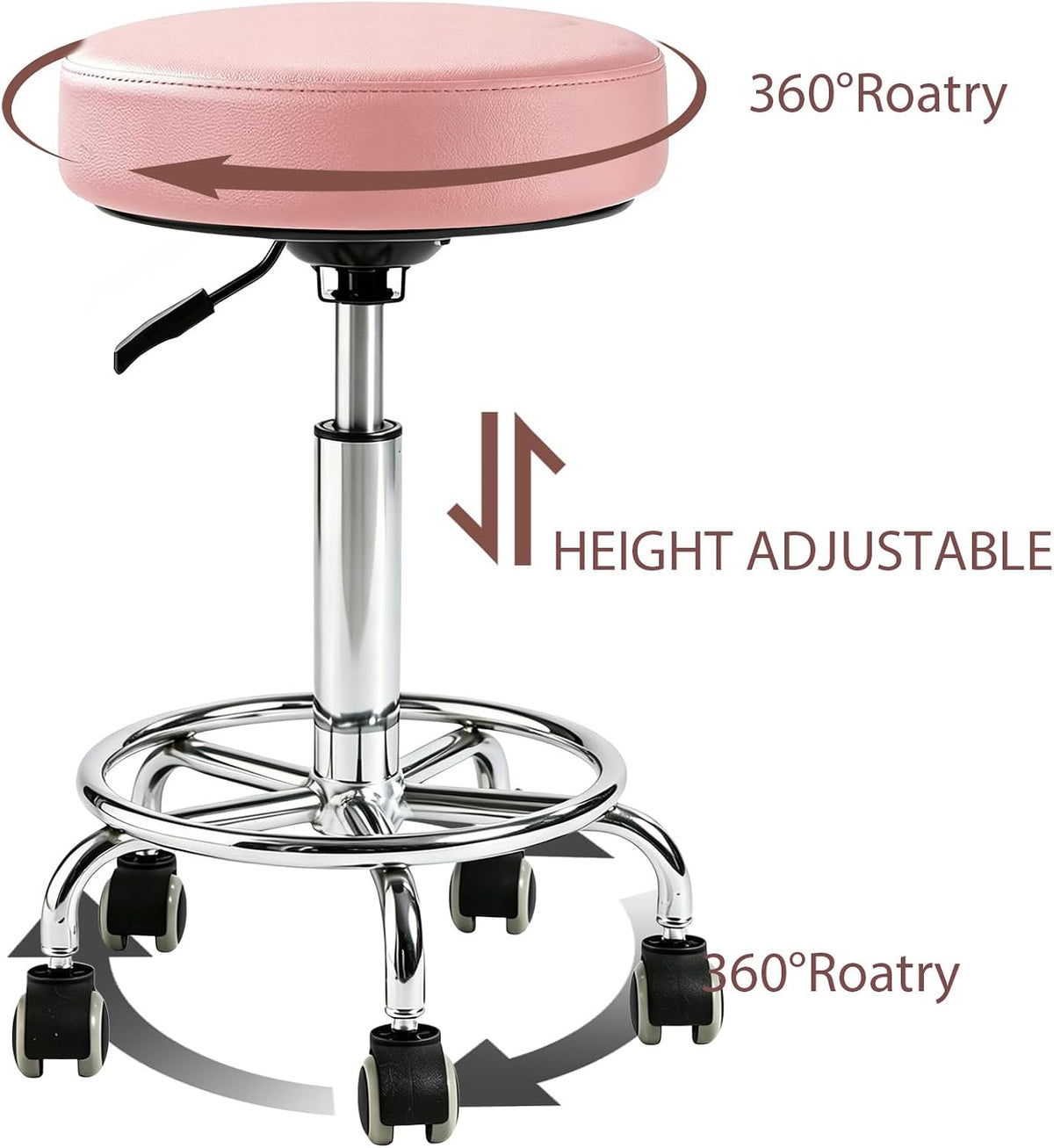 500lbs Heavy-Duty Adjustable Rolling Stool with Wheels & Foot pedal ring