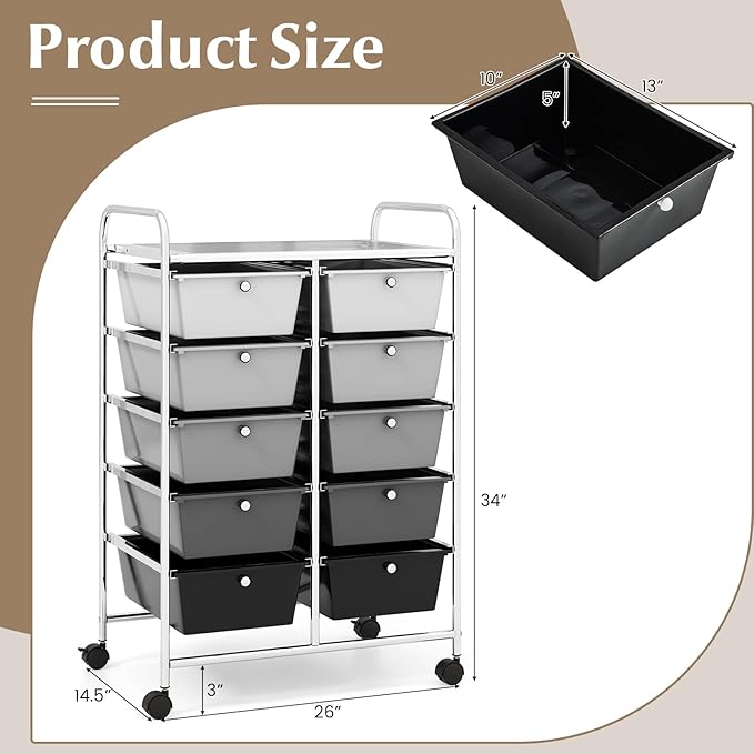 GOFLAME 10-Drawer Rolling Storage Cart, Art Craft Storage Organizer on Wheels - Image 3
