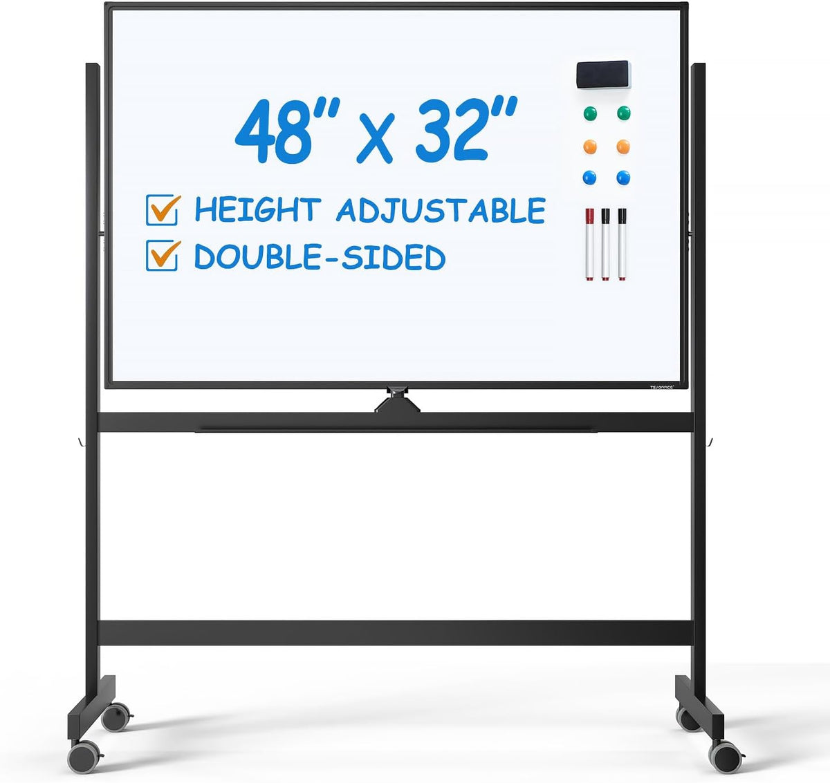 TSJ OFFICE Large Rolling Whiteboard - Dry Erase Magnetic 48 x 32 Inches White...