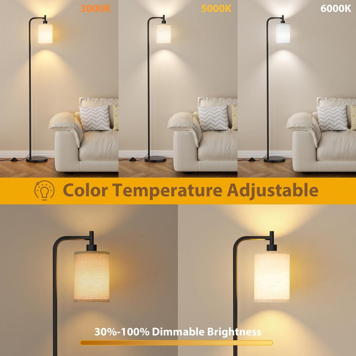Ziisee 64" Floor Lamp with Remote Control, Dimmable Tall Standing Lamps ...