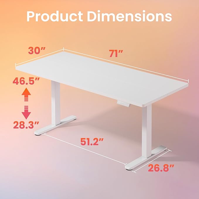 HUANUO 71 x 30 inch Electric Standing Desk Adjustable Height, 4 Memory Height - Image 3