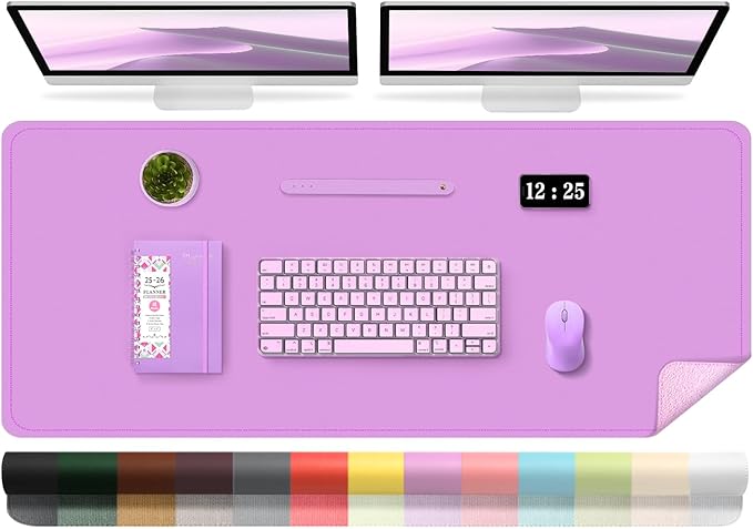 Lilac Leather Desk Pad, 47.2'' x 23.6'', Suede Base, Waterproof Office & Home by BLESWIN