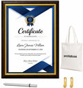 Certificate Plaque Award 8.5 x 11" Cherry Wood Grain, Gold Border | Slide-in acrylic cover,10.5x13 in High density engineered wood, for awards, diplomas, volunteer gifts, family wall, School
