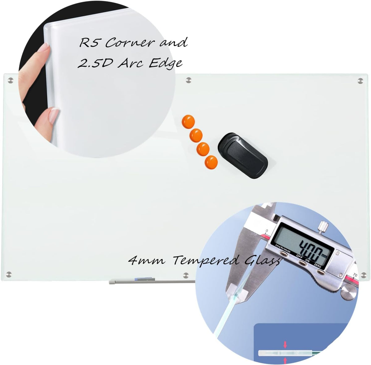 Glass Whiteboard Magnetic Dry Erase White Board 6' x 4'