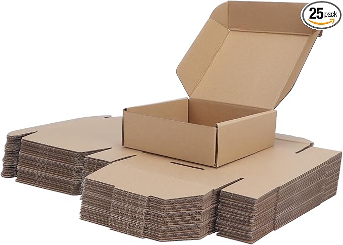 PHAREGE 6x6x2 inch Shipping Boxes Bulk 25 Pack Brown, Tab Lock Tuck Top Mailer by PHAREGE