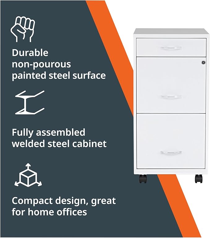 Lorell LYS SOHO Box/File/File Mobile White File Cabinet, 3 Drawer, 26.5 x 14.3 - Image 4