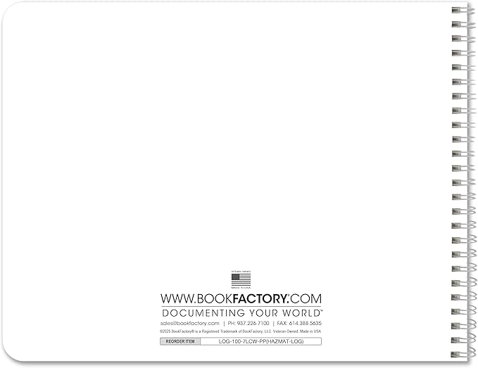 BookFactory Hazardous Material Log Book/Haz Mat Materials Tracking Logbook - Image 5