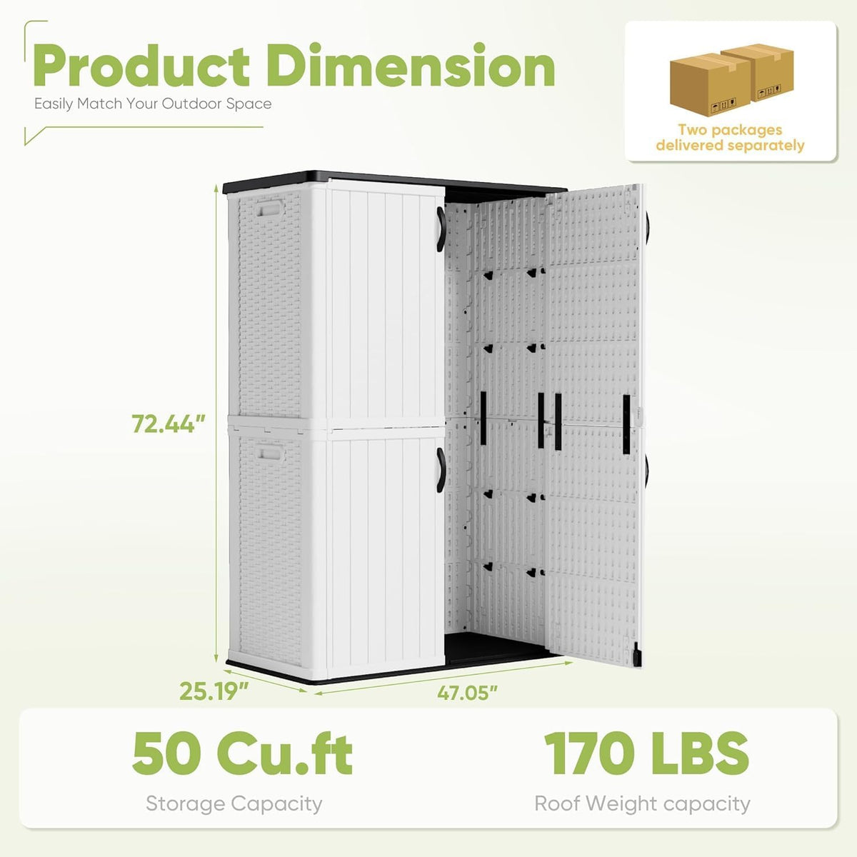 devoko 50 cu ft outdoor storage cabinet showing dimensions