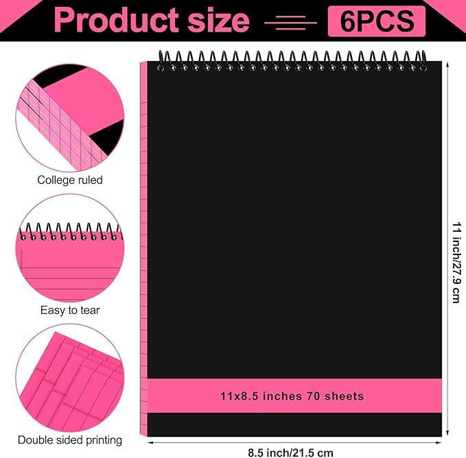 Resurhang 6 Pcs Legal Pad Top Spiral Bound Notebook 70 Sheets Double Sided - Image 2