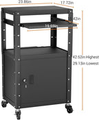 Mobile AV Cart with Cabinet, Rolling Computer Cart Height Adjustable Rolling - Image 2